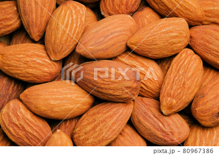Top view almonds nuts, close up. 80967386