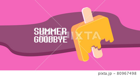vector goodbye summer vintage concept horizontal illustration with orange melt ice creamon on pink background. End of summer horizontal background or banner 80967498