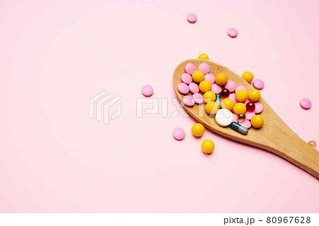 colorful medicine lice pink background medicine pain reliever medication 80967628