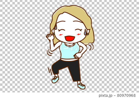 <Whole body / front> A white woman who smiles and dances happily 80970968