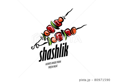 Vector logo with a drawn barbecue on a skewer Vector logo with a drawn barbecue on a skewer 80971590