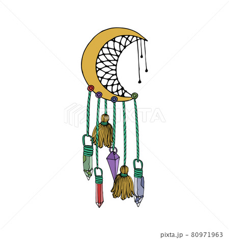 Vintage half moon dreamcatcher with crystals and tassels 80971963