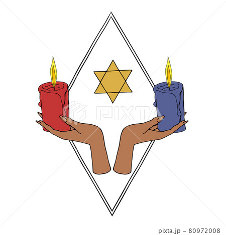 Vintage Gold and Black Mystic Hands holding candles with hexagram. 80972008