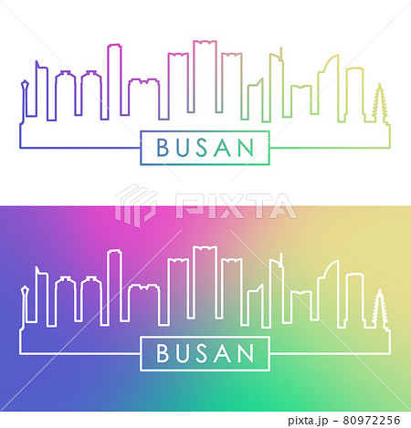 Busan skyline. Colorful linear style. 80972256