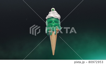 3d render Melting ice cream in the form of a skull 3d render Melting ice cream in the form of a skull 80972953