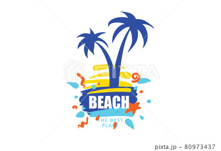 Vector icon for the beach with the image of a palm tree and the sea 80973437