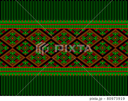 Green Red Symmetry Geometric Ethnic or Tribe Seamless Pattern on Black Background Green Red Symmetry Geometric Ethnic or Tribe Seamless Pattern on Black Background 80973919