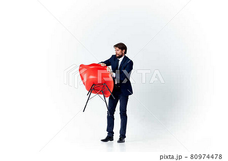 business man in suit red chair overhead office work business man in suit red chair overhead office work 80974478