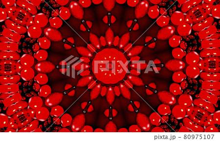 Kaleidoscope background. Abstract fractal shapes. Beautiful satanic kaleidoscope texture. Fantasy chaotic colorful fractal pattern. Unique kaleidoscope design. Inferno sign of the devil. 80975107