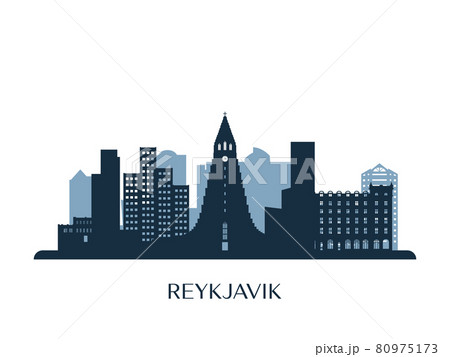 Reykjavik skyline, monochrome silhouette. 80975173