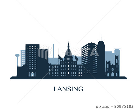 Lansing skyline, monochrome silhouette. 80975182