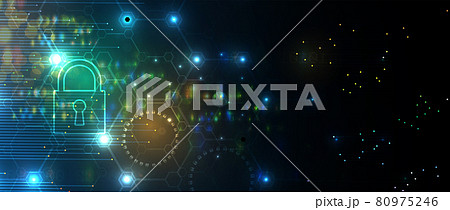 internet digital security technology concept for business background. Lock on circuit board 80975246