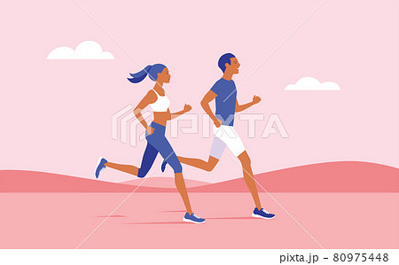 イラスト素材　ランニング・ジョギングをする男女 80975448
