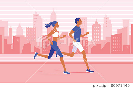 イラスト素材　ランニング・ジョギングをする男女 80975449
