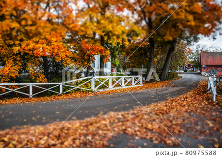 Ruotsinpyhtaa, Finland - 8 October 2019: Autumnal view of old village Ruotsinpyhtaa, Finland. Ruotsinpyhtaa, Finland - 8 October 2019: Autumnal view of old village Ruotsinpyhtaa, Finland. 80975588