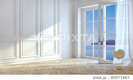 Classic wall of white wood panels sea interior Classic wall of white wood panels sea interior 80975865