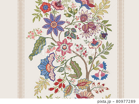 Fantasy flowers in retro, vintage, jacobean embroidery style. 80977289