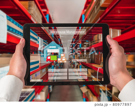 Warehouse management innovative software in computer for real time monitoring Warehouse management innovative software in computer for real time monitoring 80977897