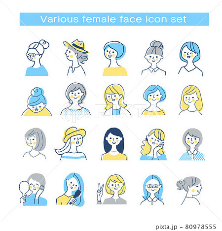 さまざまな表情の女性　バストアップ　セット 80978555