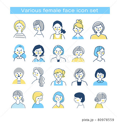 さまざまな笑顔の女性　バストアップ　セット 80978559