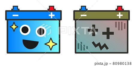 満充電のバッテリーと過放電の蓄電池イラスト 80980138