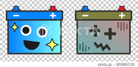 満充電のバッテリーと過放電の蓄電池イラスト 80980138