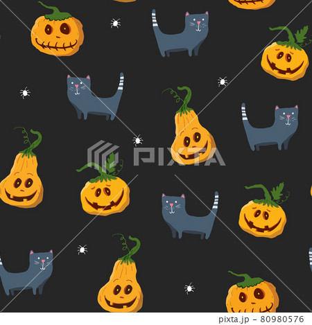 Halloween seamless pattern design. Cute cartoon elements, holiday background, vector illustration Halloween seamless pattern design. Cute cartoon elements, holiday background, vector illustration 80980576