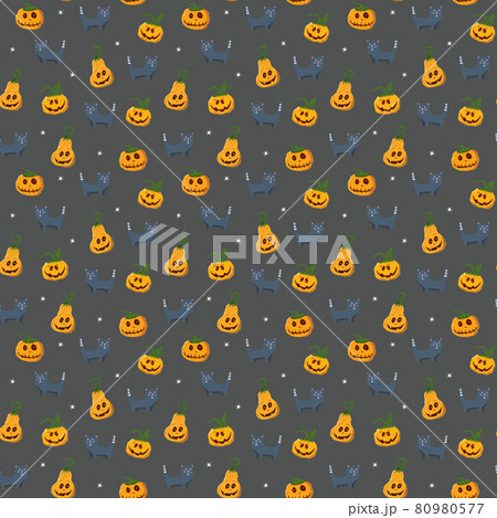 Halloween seamless pattern design. Cute cartoon elements, holiday background, vector illustration 80980577
