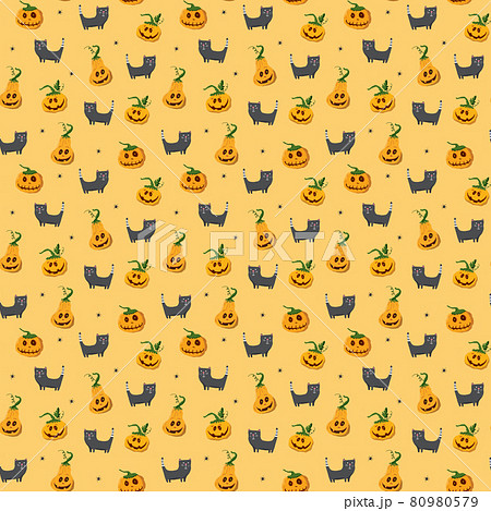 Halloween seamless pattern design. Cute cartoon elements, holiday background, vector illustration 80980579