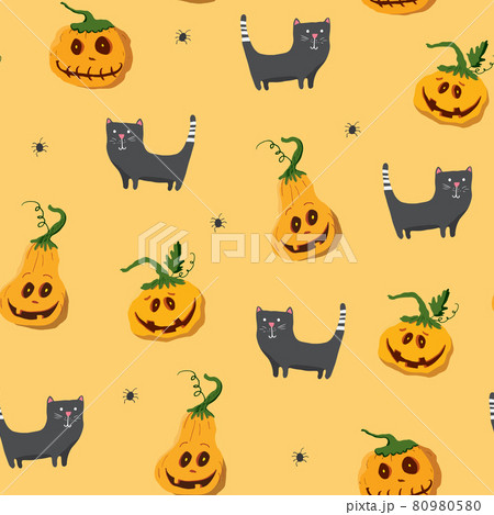 Halloween seamless pattern design. Cute cartoon elements, holiday background, vector illustration 80980580