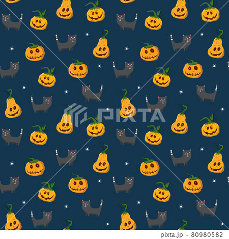 Halloween seamless pattern design. Cute cartoon elements, holiday background, vector illustration Halloween seamless pattern design. Cute cartoon elements, holiday background, vector illustration 80980582