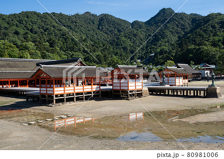 瀬戸内海に浮かぶ厳島神社と弥山方向を望む風景＜広島宮島/8月＞ 80981006