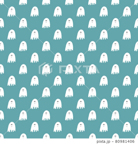 Cute ghost seamless pattern design. Halloween holiday, cartoon background, vector illustration 80981406