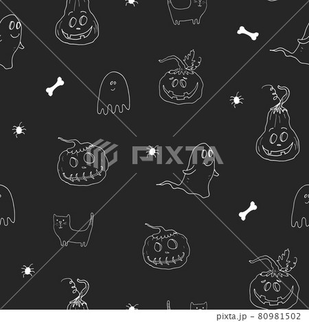 Halloween seamless pattern design. Cute cartoon elements, holiday background, vector illustration 80981502