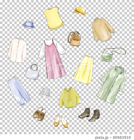 秋ファッション　アイコン　水彩イラスト　円 80983910