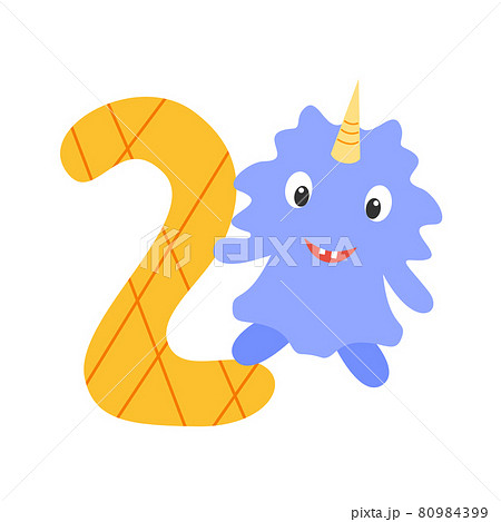 Monster funny with horn and festive number two Monster funny with horn and festive number two 80984399