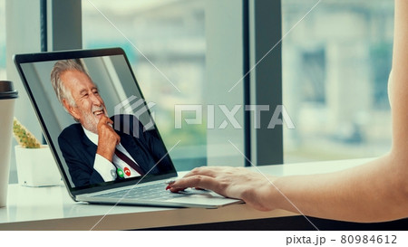 Video call business people meeting on virtual workplace or remote office 80984612