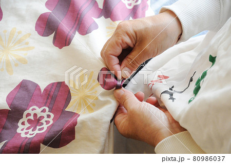 柔らかな日差しのもとで縫い物をする 柔らかな日差しのもとで縫い物をする 80986037