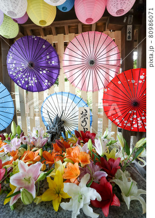 花手水、神社, 手水舎, お清め, 切り花, 神社仏閣, 花, 植物, 伝統, 和, 日本, 和風 80986071
