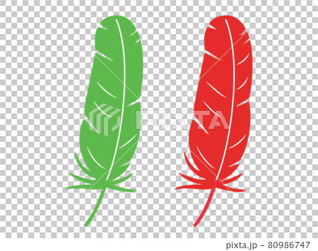 赤い羽根と緑の羽のイラストのセット 80986747