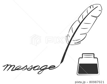 羽根ペンとインクのイラストのメッセージカードのイラスト素材