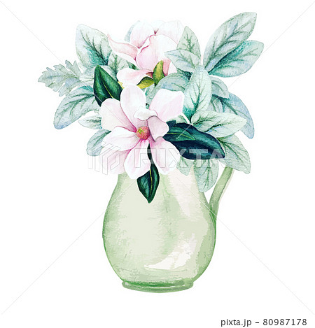 Lush floral bouquet in vase, hand drawn vector 80987178