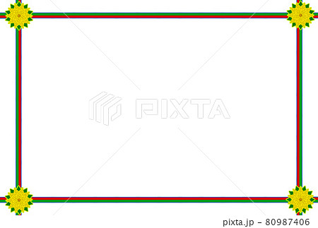 クリスマスフレーム枠 リボン青ふち 5枚葉黄花 黄ふち ポストカード比率 グリーティングのイラスト素材