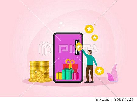 Earn Point concept, Loyalty program and get rewards, Suitable for web landing page, ui, mobile app, banner template. Flat style cartoon illustration vector 80987624