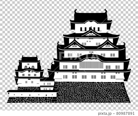 姫路城　天守　白黒シルエット 80987891