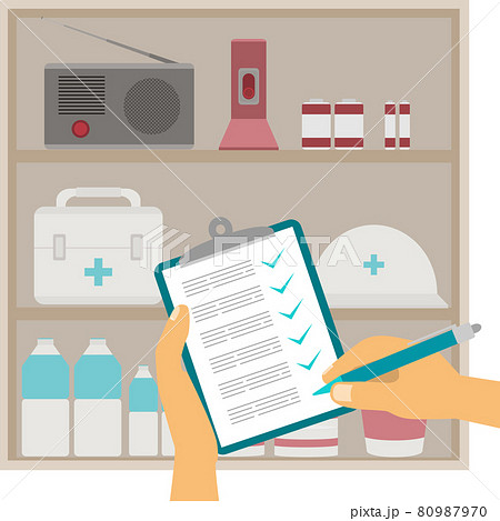 防災 備蓄品 チェックリスト 手 ボールペン 80987970