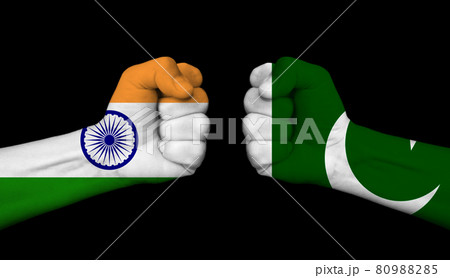 India vs, versus Pakistan. Conflict and tensions between India and Pakistan, black in the background India vs, versus Pakistan. Conflict and tensions between India and Pakistan, black in the background 80988285