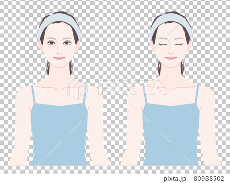 一個沒有化妝的女人，穿著吊帶背心和髮帶 80988502