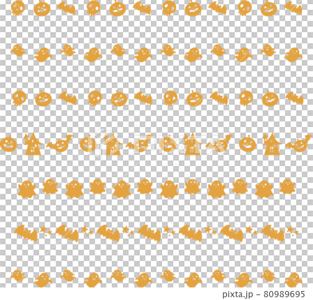 秋　10月　ハロウィン　おばけ　シルエット　飾り　装飾　ライン　あしらい　罫線　イラスト素材セット 80989695