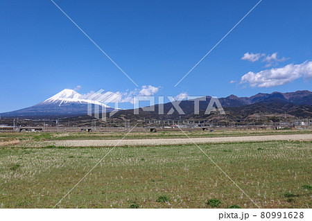 富士市中里付近の農地と富士山（静岡県富士市） 80991628